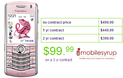 telus Pink BlackBerry Pearl 8130 smartphone