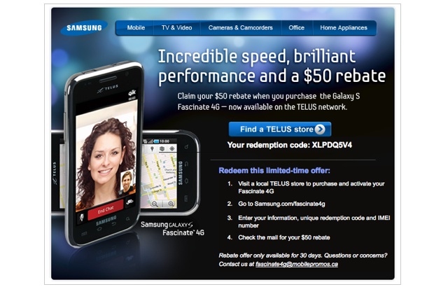 Samsung Giving 50 Rebate Cheque For All TELUS Galaxy S Fascinate 4G 