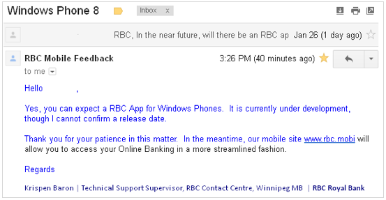 Rbc Windows Phone App Currently Under Development But No