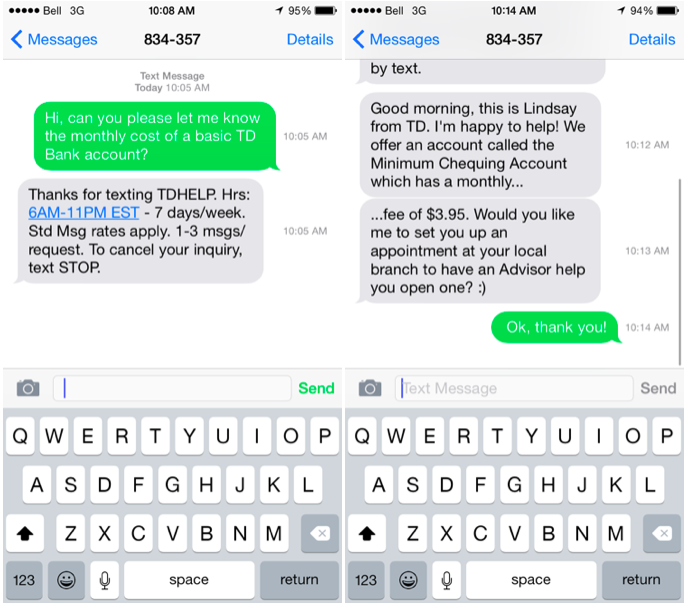 Theirs send message. Bank message. Text messaging примеры. Iphone message. Td Bank iphone.