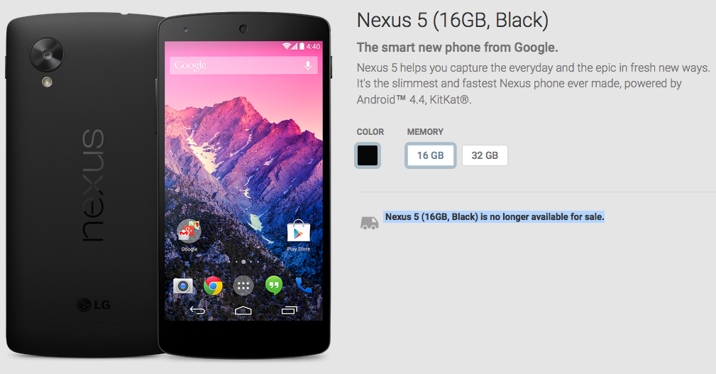 nexus 5 no longer available