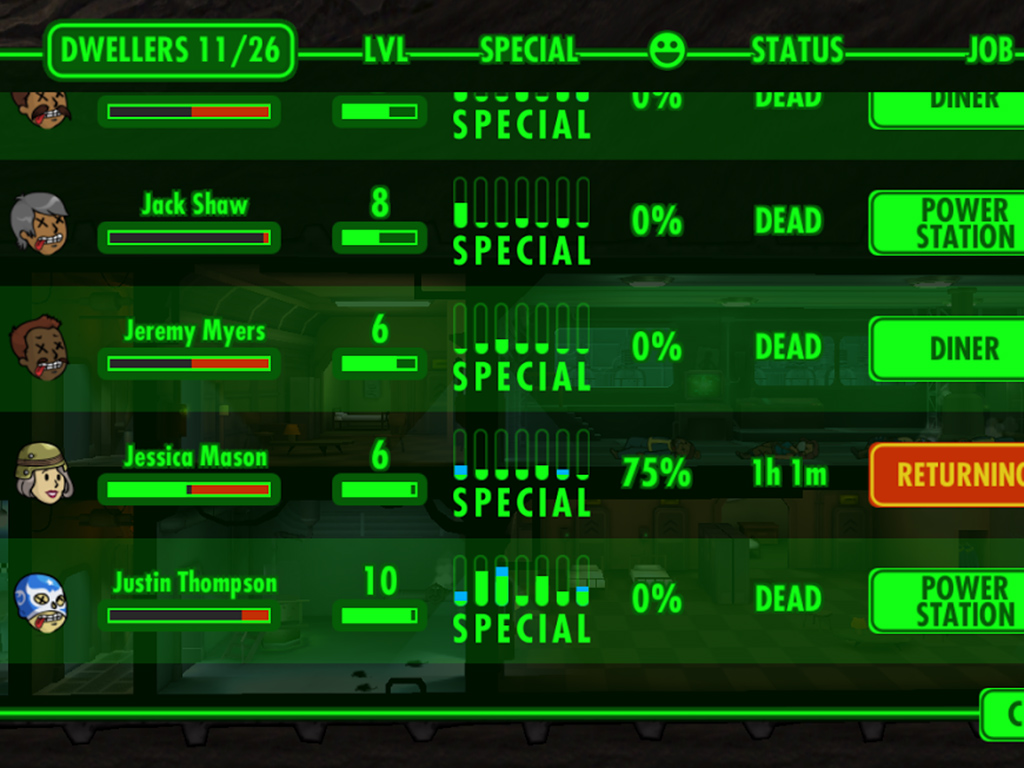 fallout shelter does gear affecg level up stats?