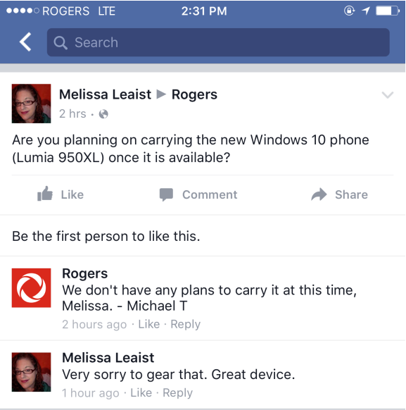 rogers lumia 950xl