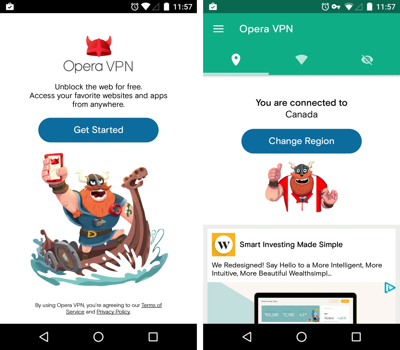 does opera touch have a vpn