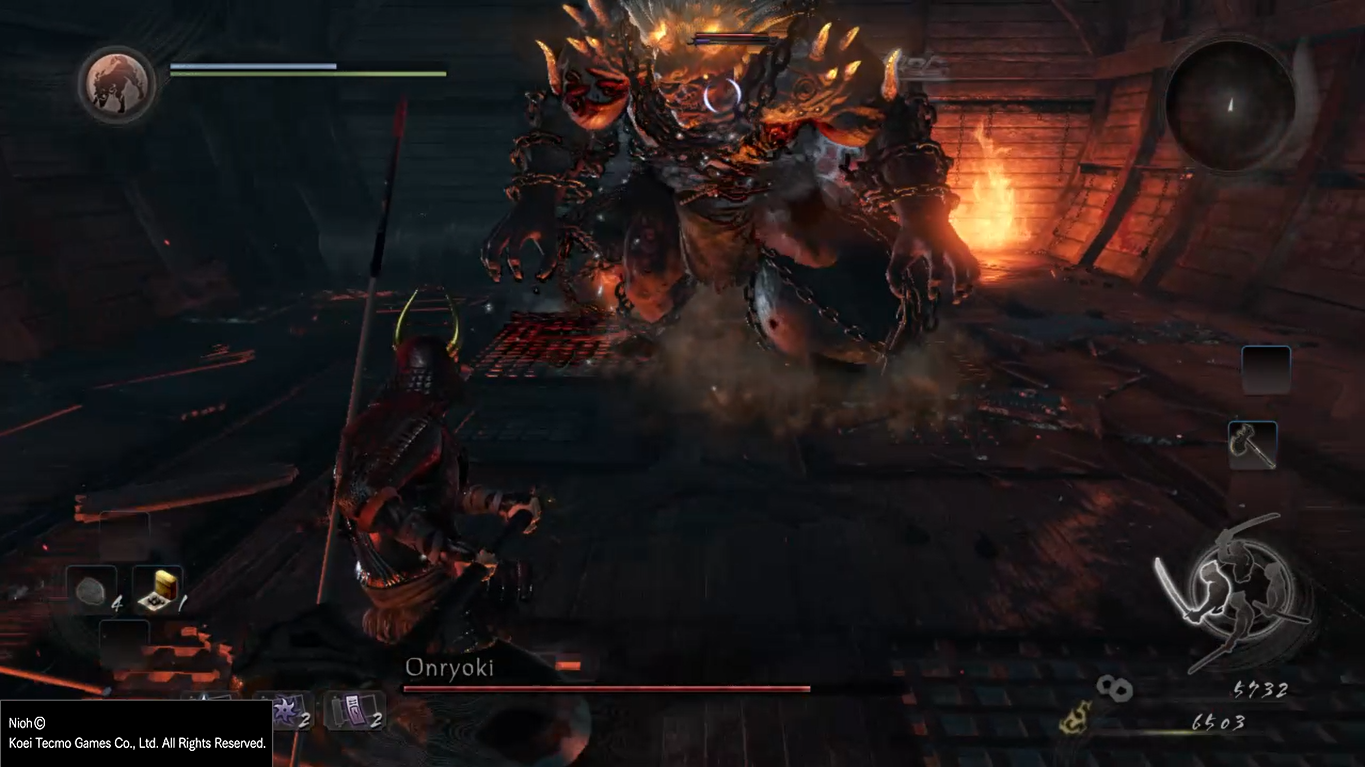 Screenshot of Nioh boss battle