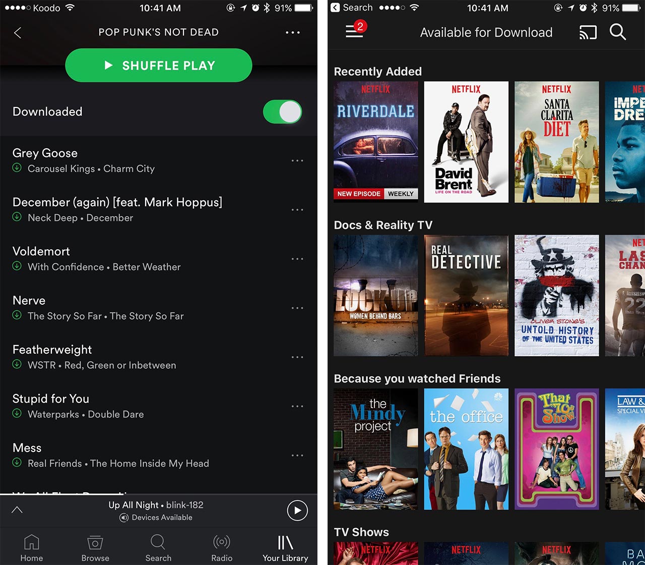 Netflix and Spotify data saving screenshot