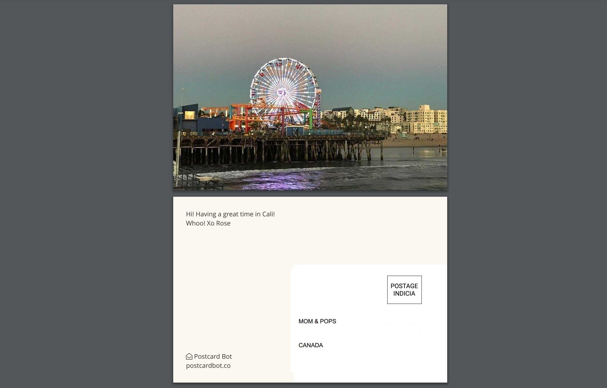 california santa monica ferris wheel postcard mockup - postcard bot