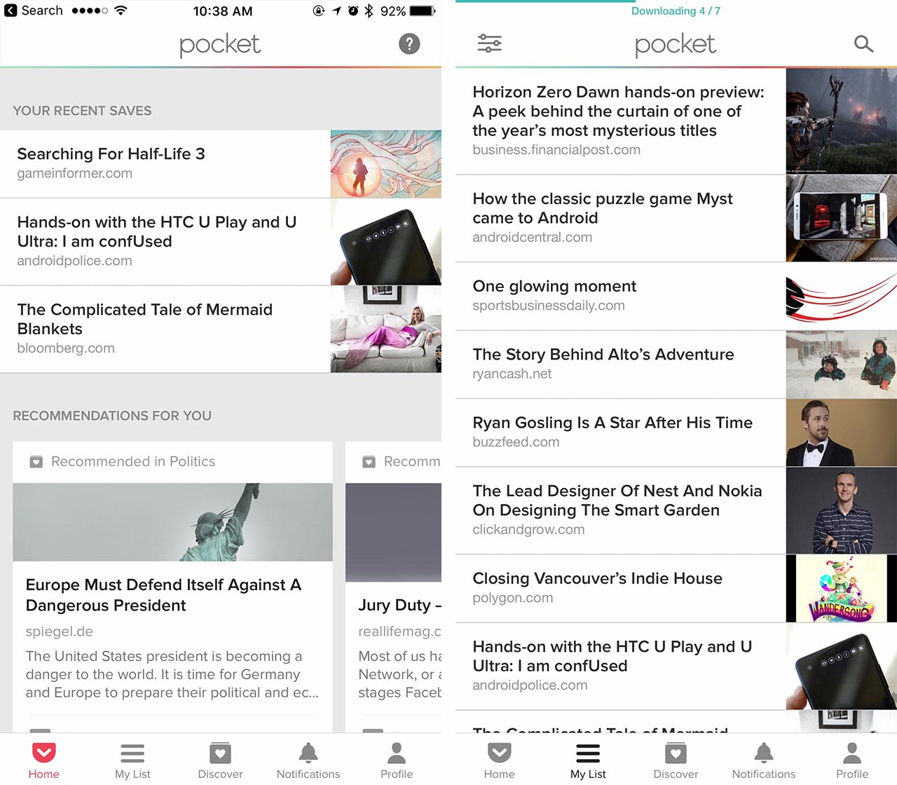 Screenshot of Pocket for iOS