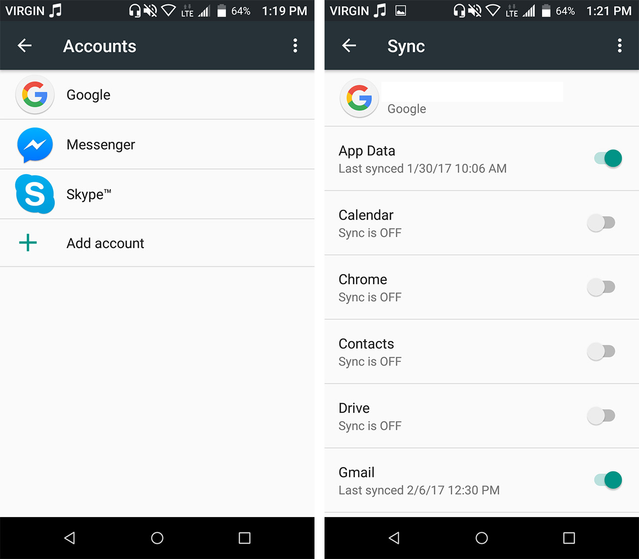 restrict syncing google account screen shots - save data