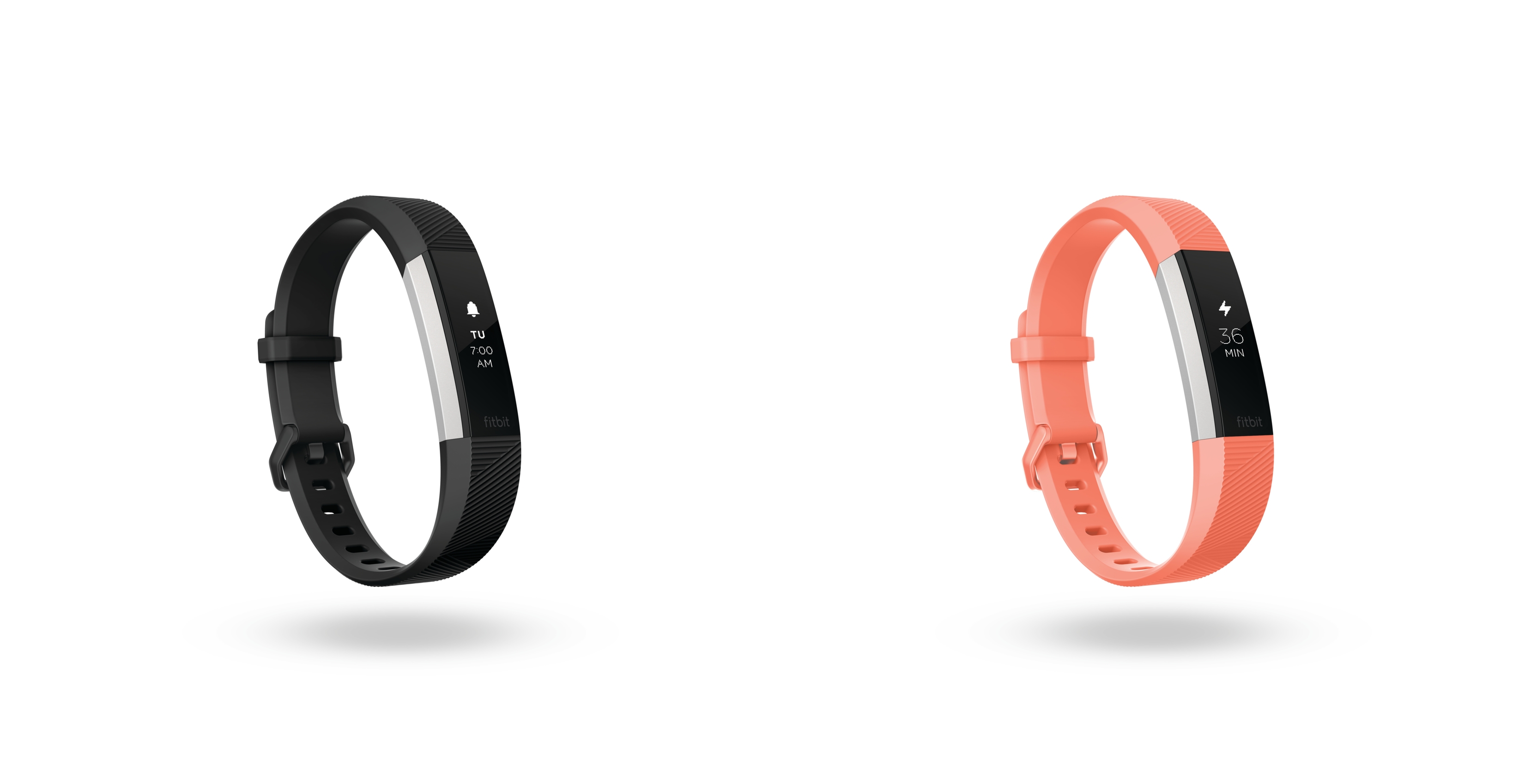 Fitbit Alta HR fitness trackers in black and coral