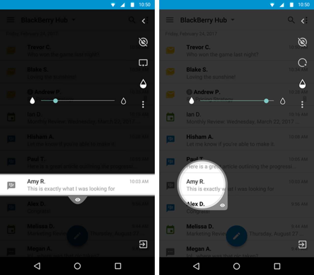 screenshot of BlackBerry Privacy Shade in action