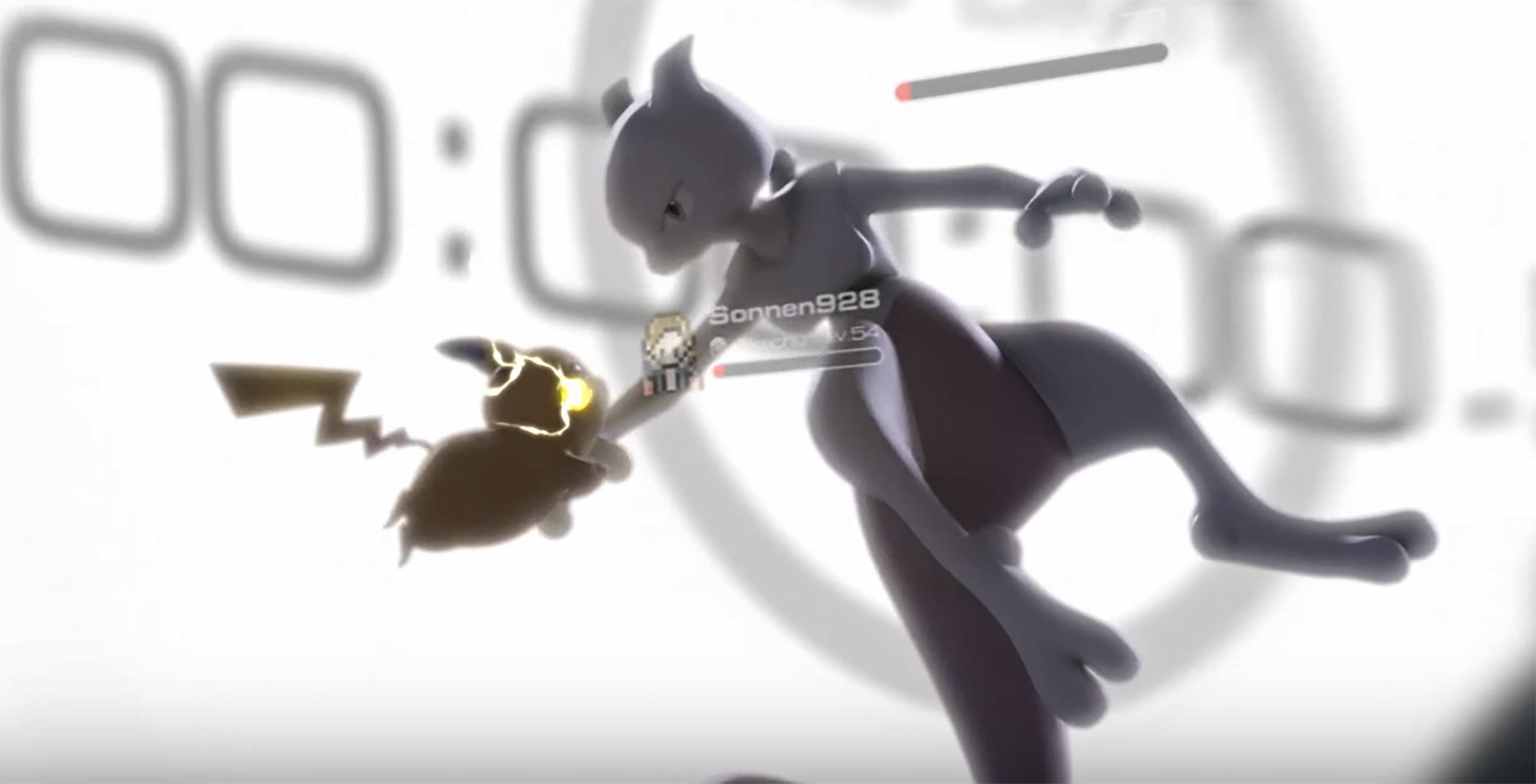 Pikachu and Mewtwo fighting in Pokemon GO announcement trailer