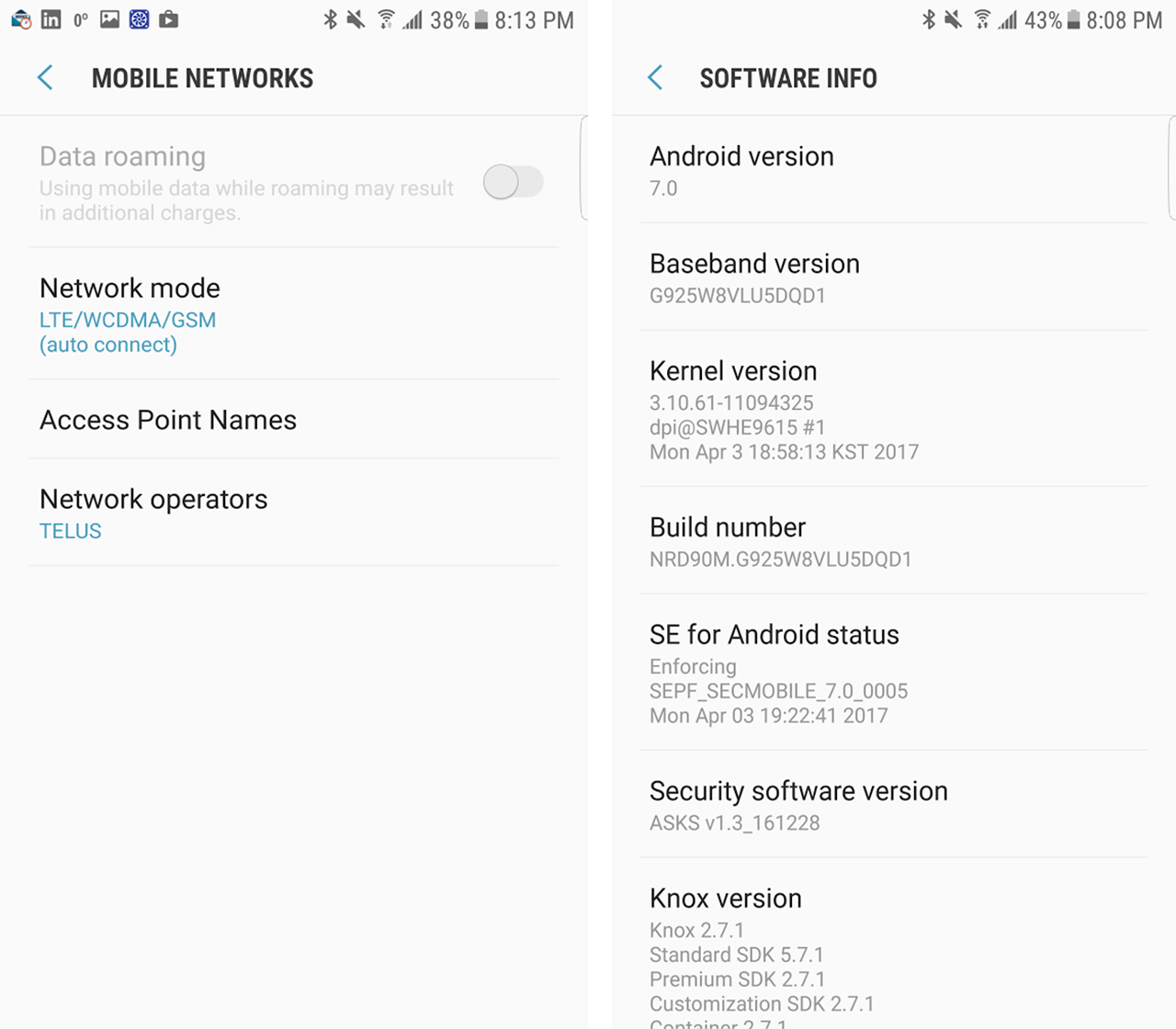 Samsung Galaxy S6 Nougat update page