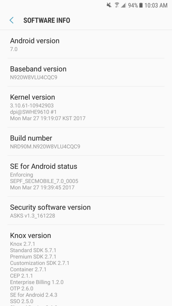 Screenshot of updated Galaxy Note 5