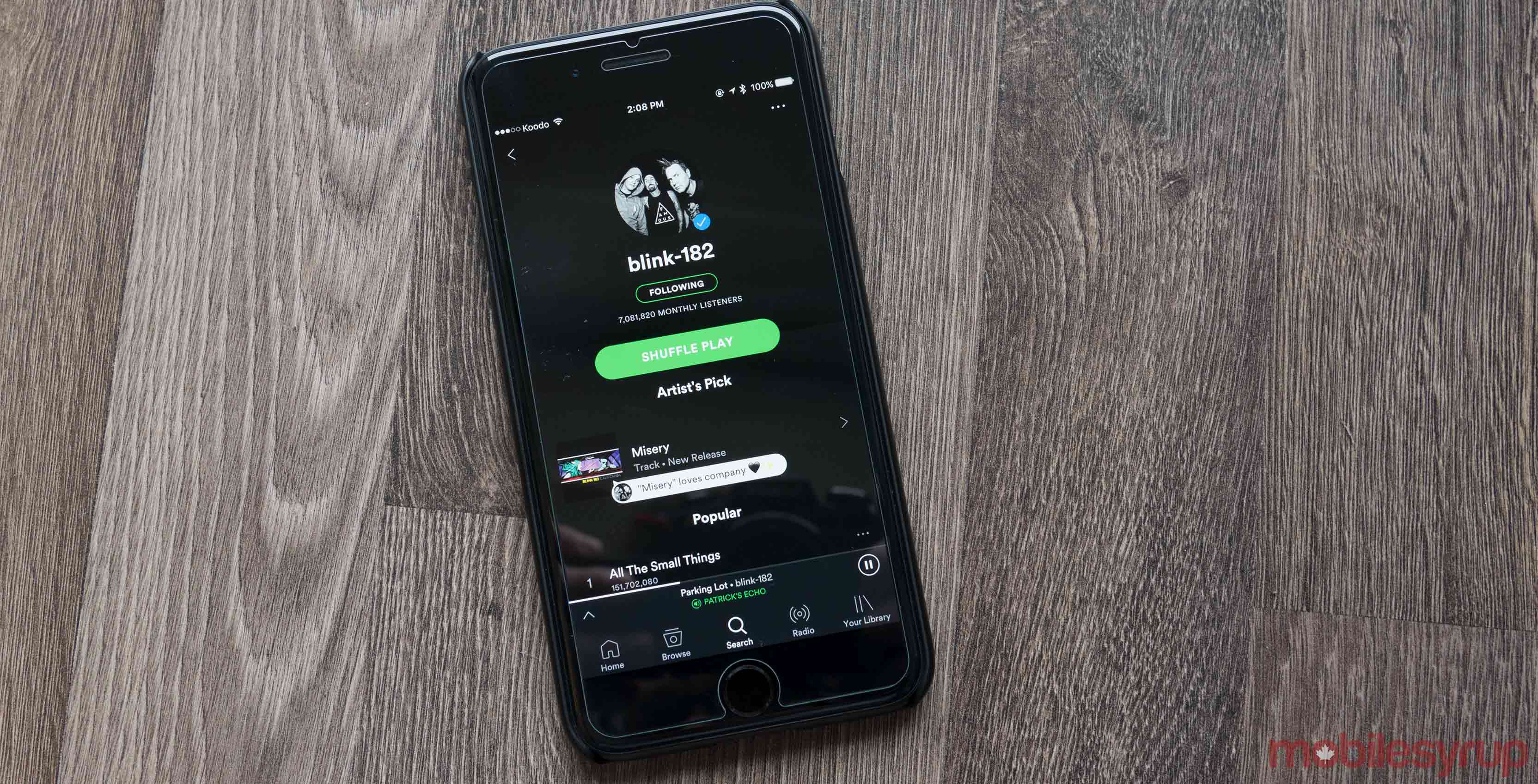 Spotify on an iPhone 7 Plus