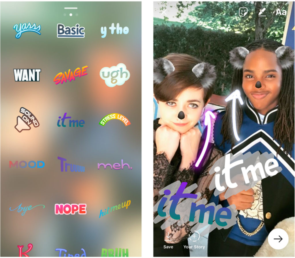 Examples of Instagram's new phrase stickers