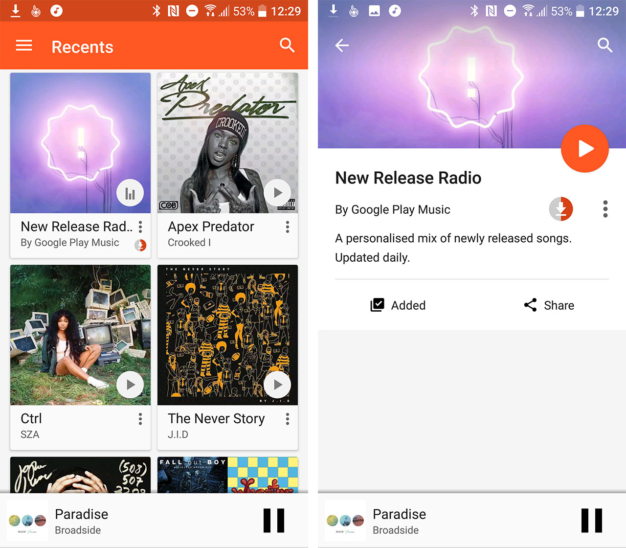 New Release Radio playlist on Google Play Music