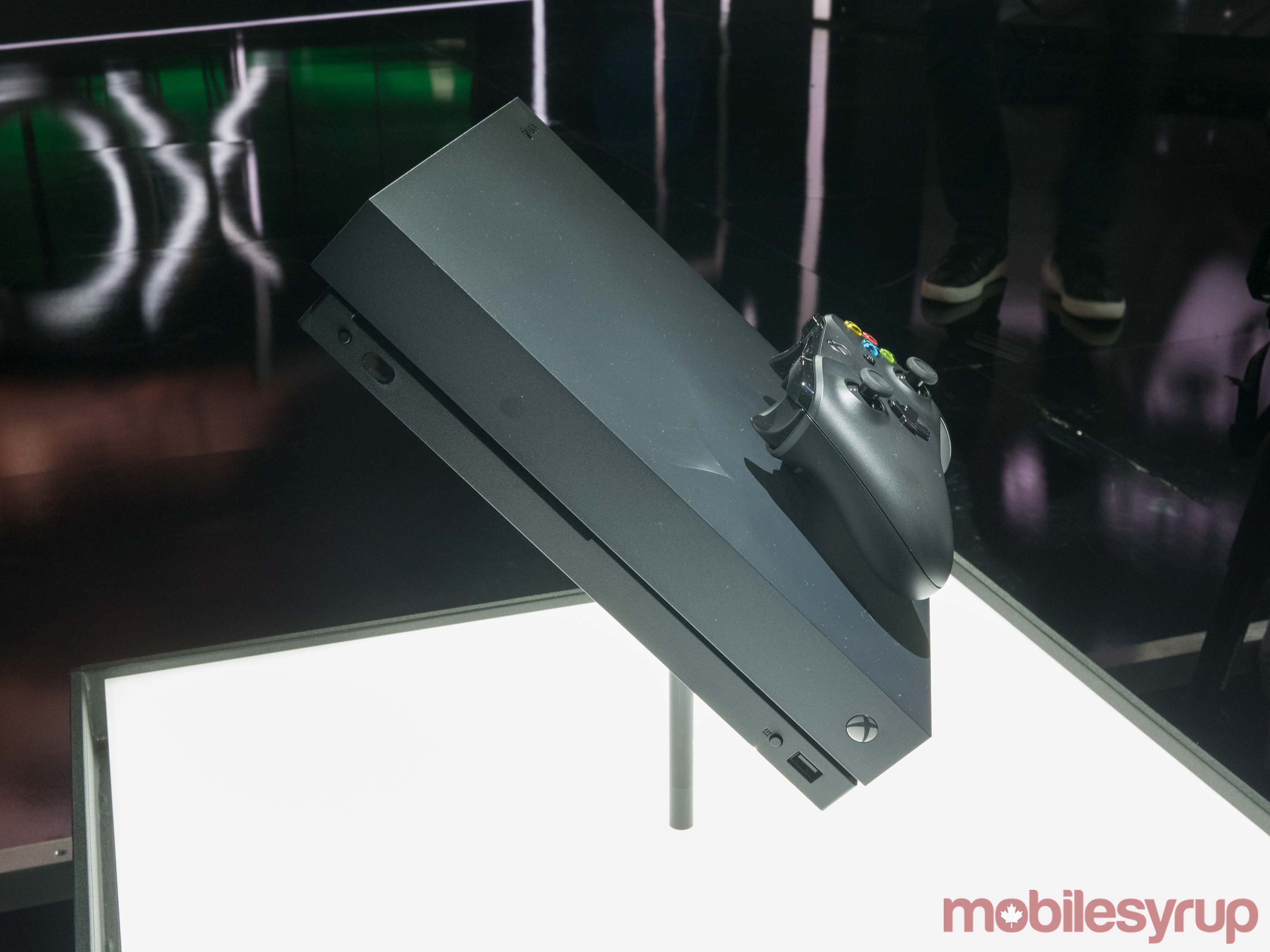Xbox One X console side view