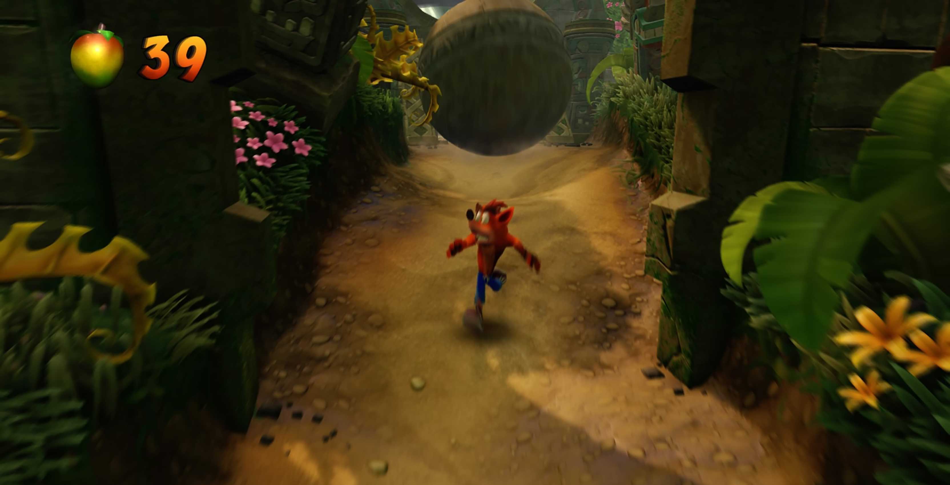 Crash Bandicoot running from boulder