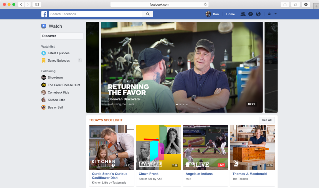 An image showcasing Facebook Watch's desktop interface