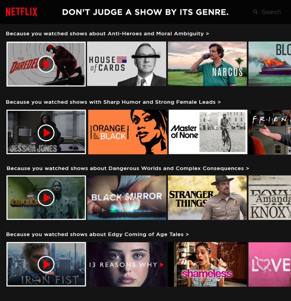 An image showing the Netflix main page