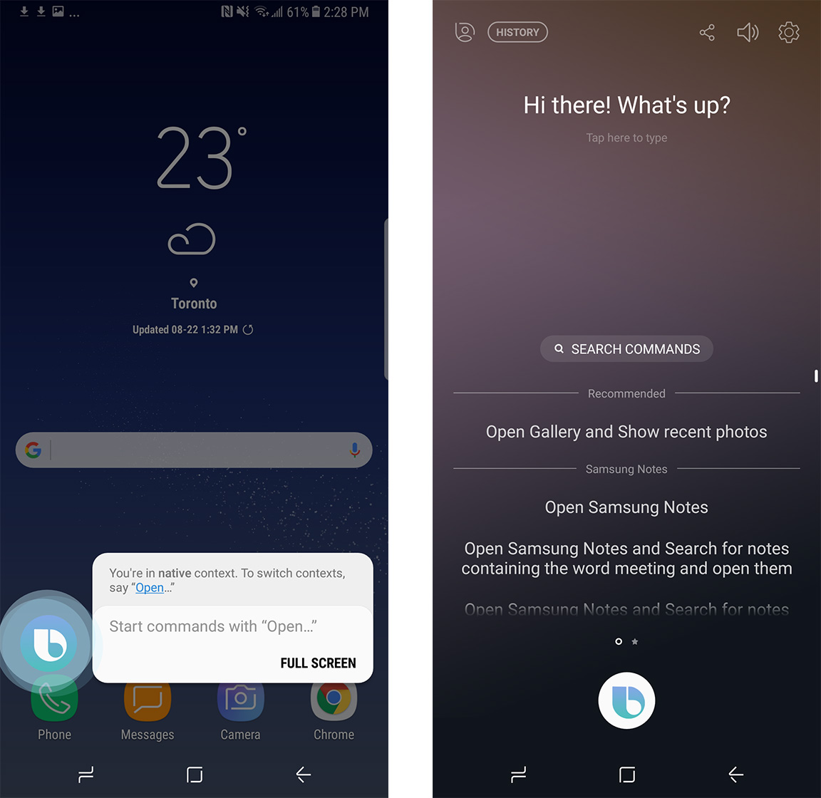 An image showing what Bixby's virtual assistant view looks like