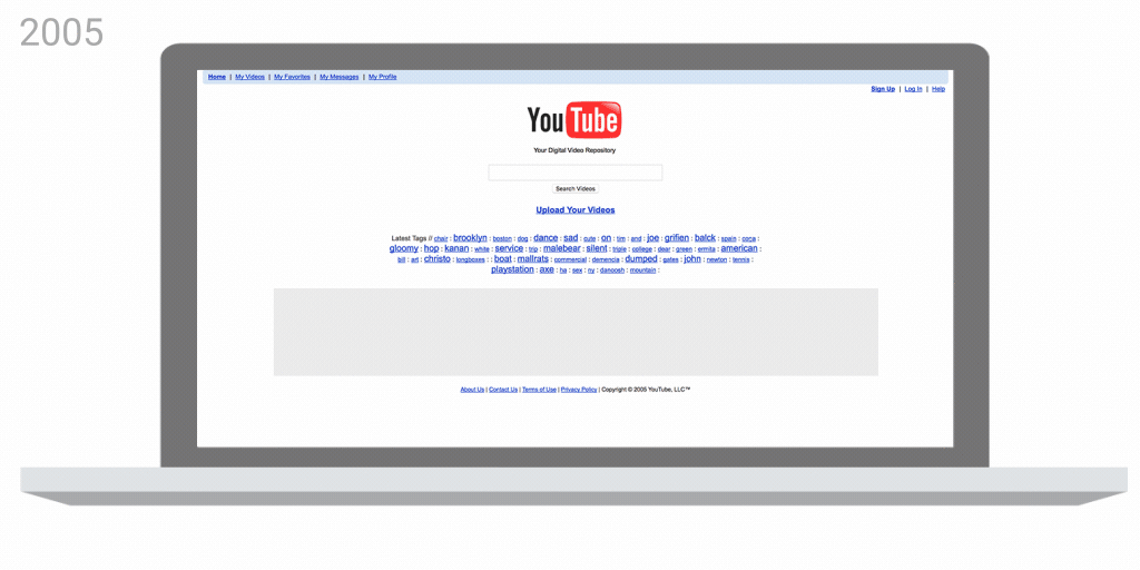 A gif representing the evolution of the YouTube desktop site