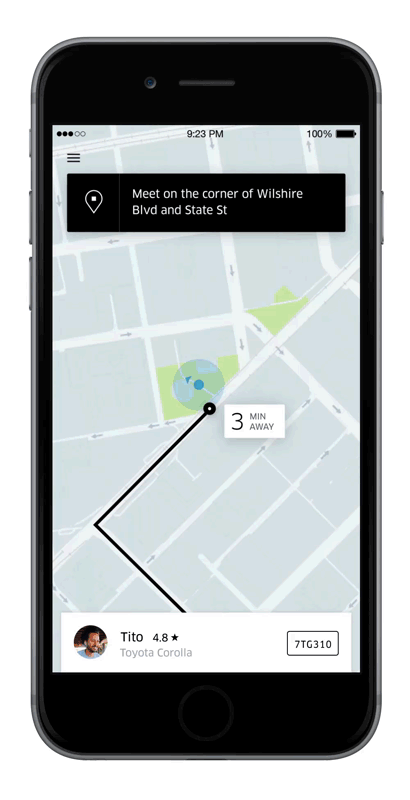 A gif that shows how to access Uber's chat function