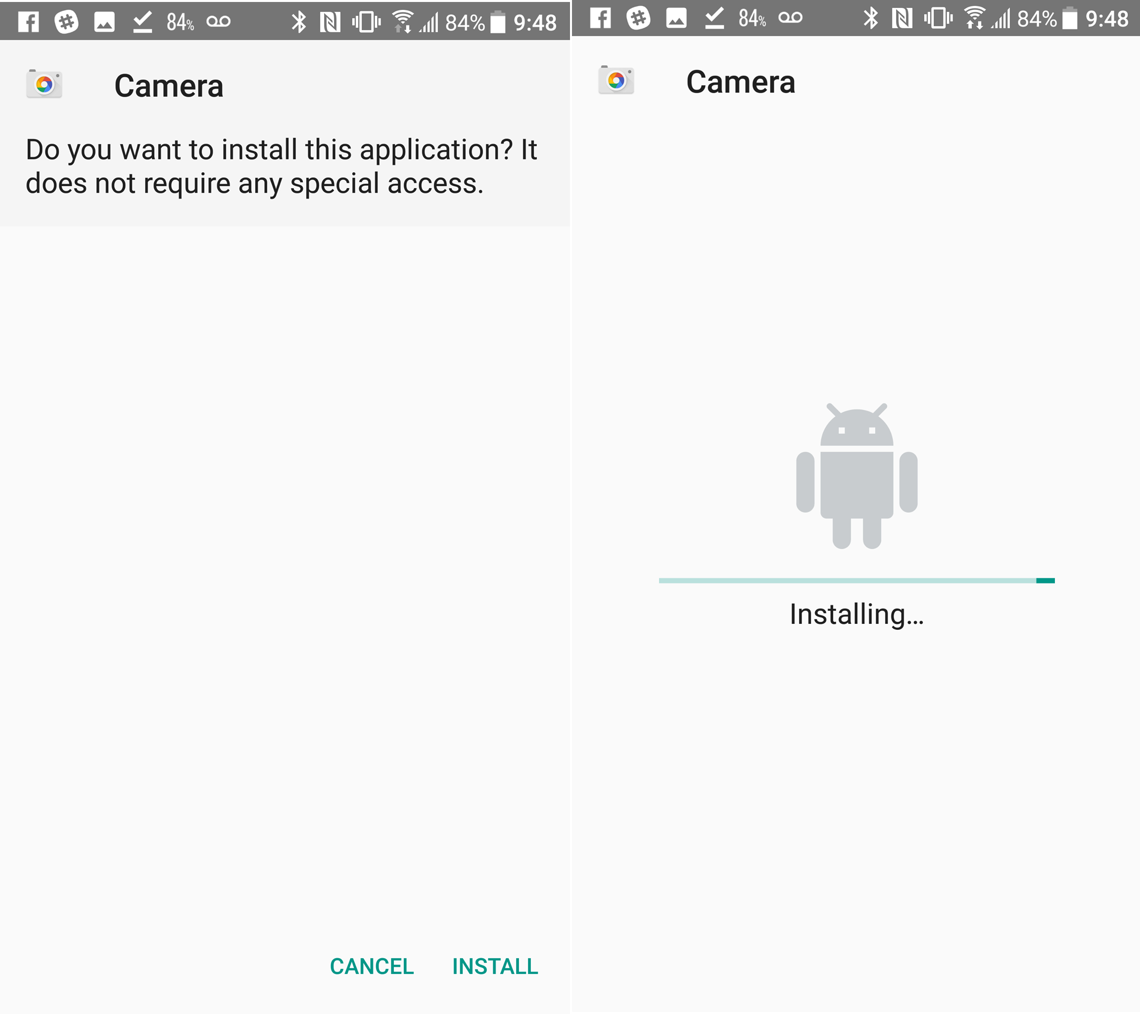 An image showing an Android phone asking to install the Pixel camera app