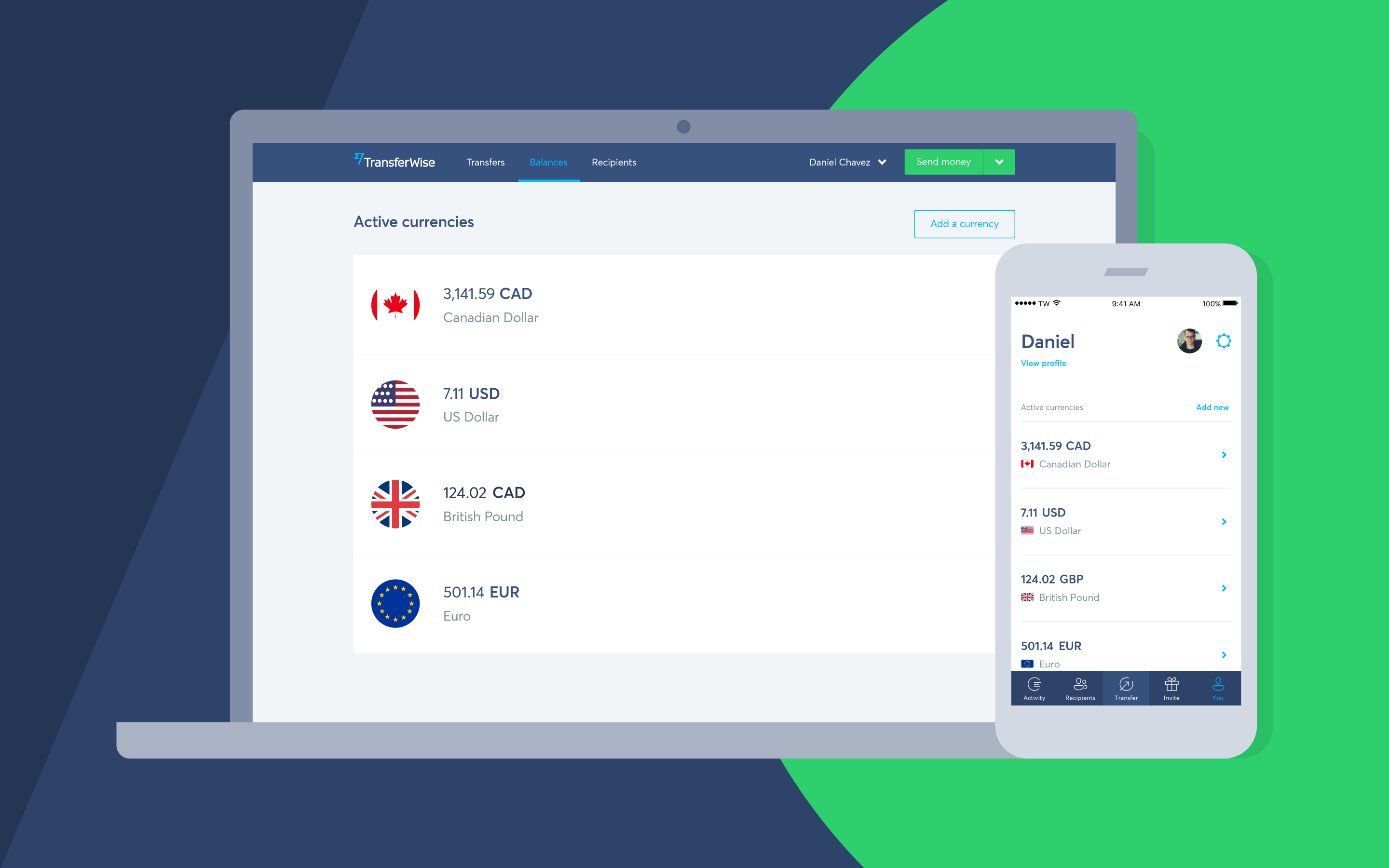 An image showing the TransferWise desktop and phone interface