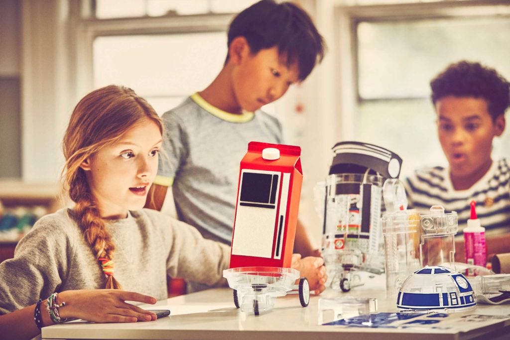 The Droid Inventor Kit with a milk carton