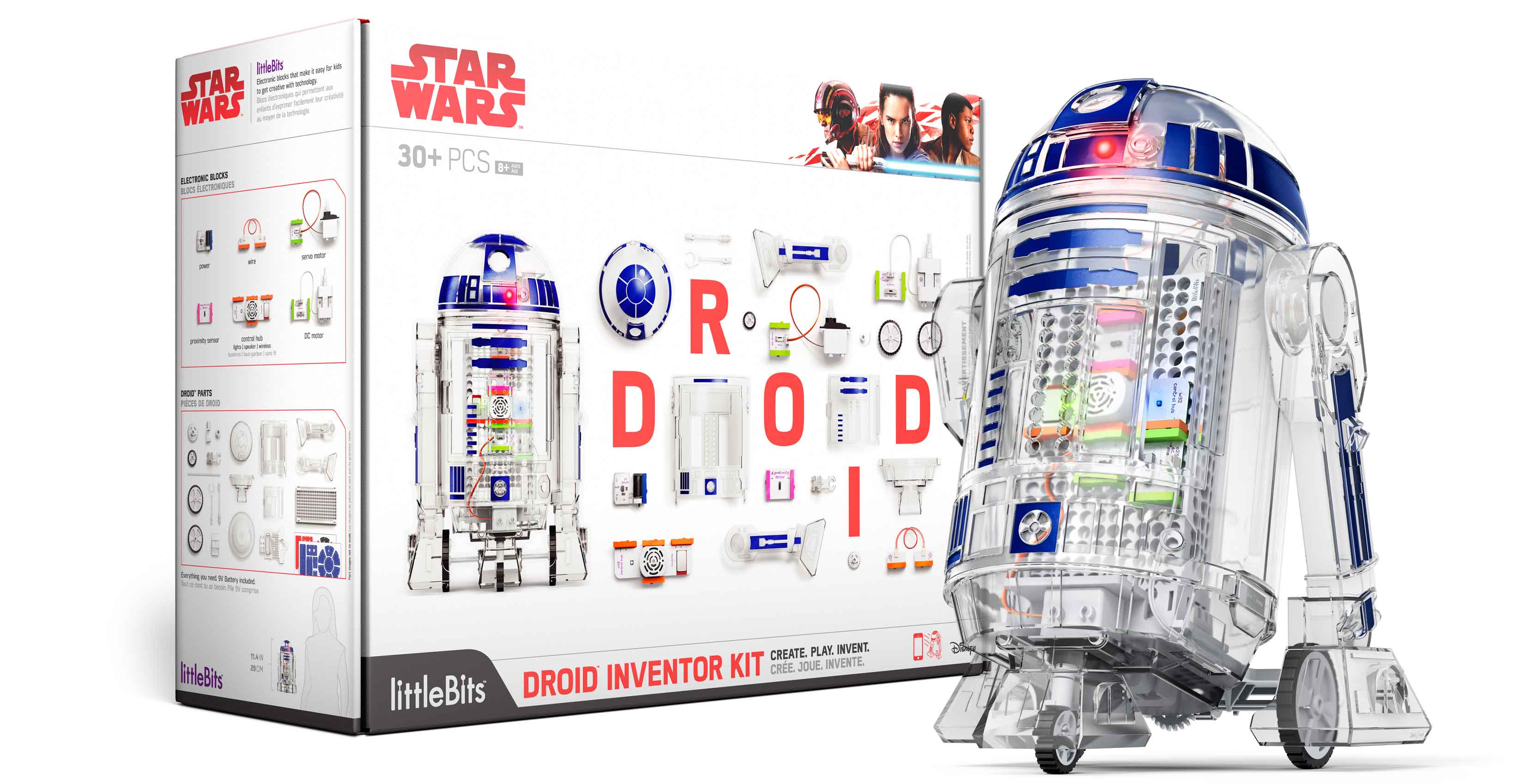 An image showing the Droid Inventor Kit box and completed droid