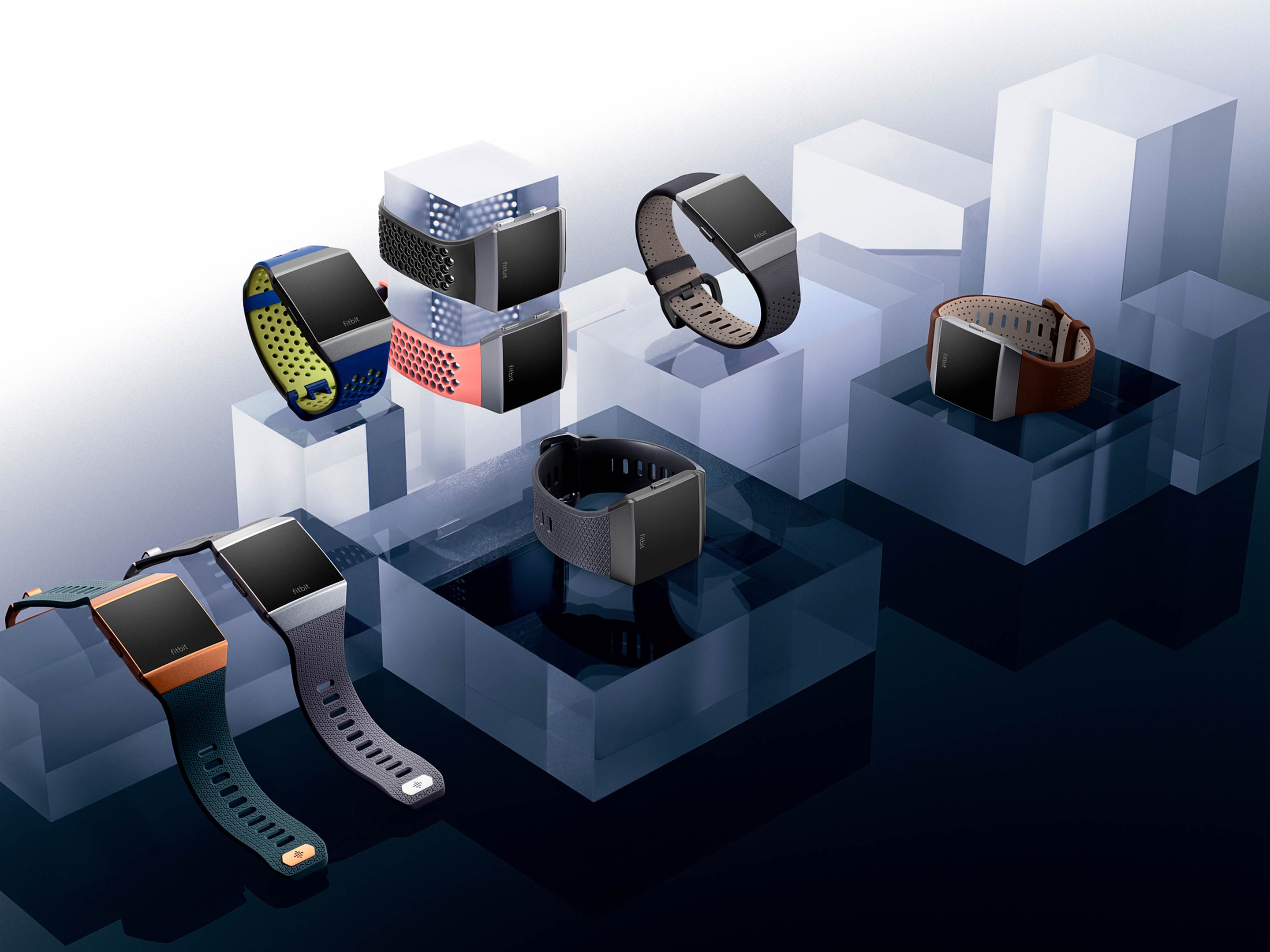 Image showing the different case and band combinations of the Fitbit Ionic
