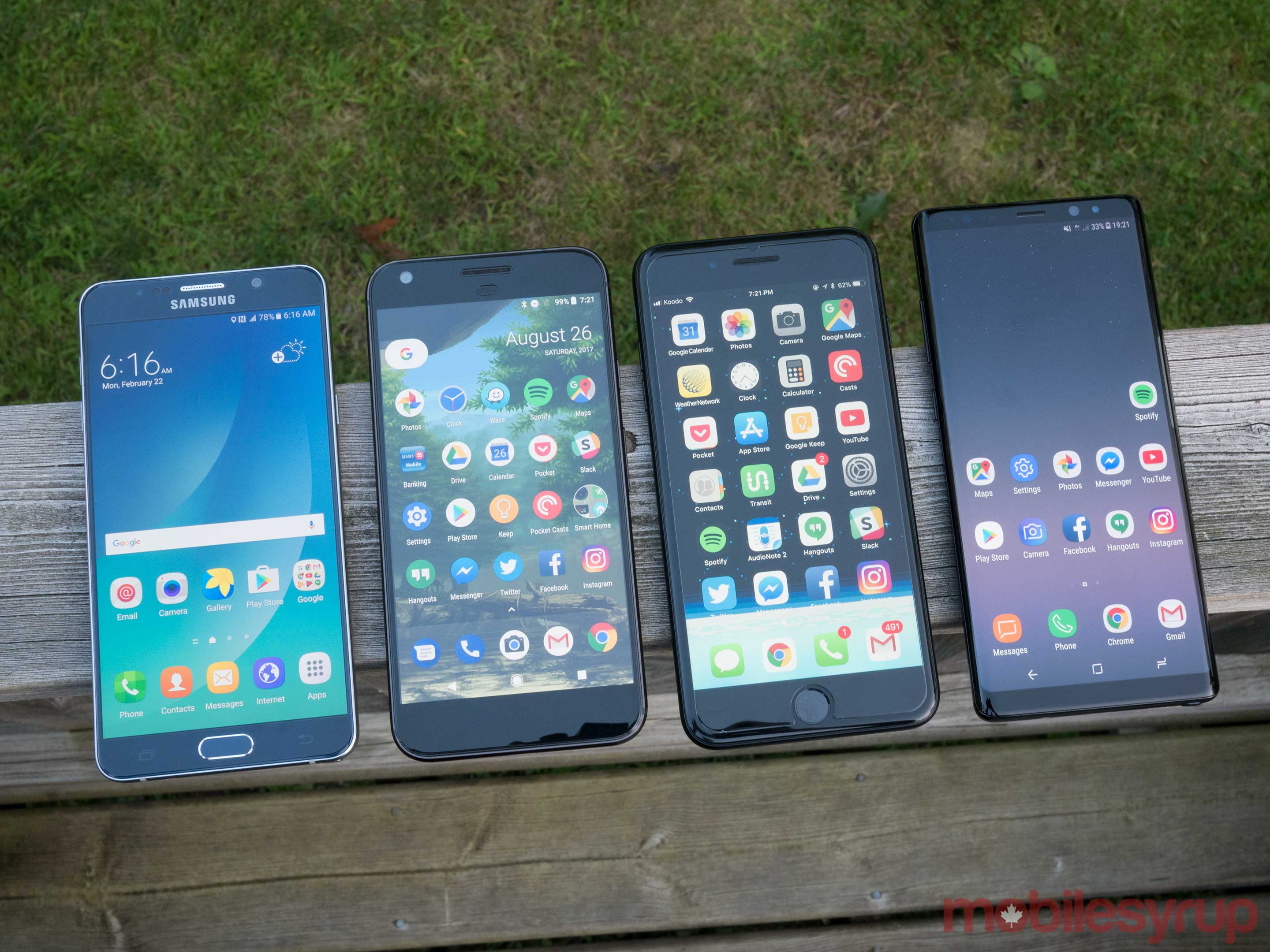 Note 5, Pixel, iPhone 7 Plus, Note 8