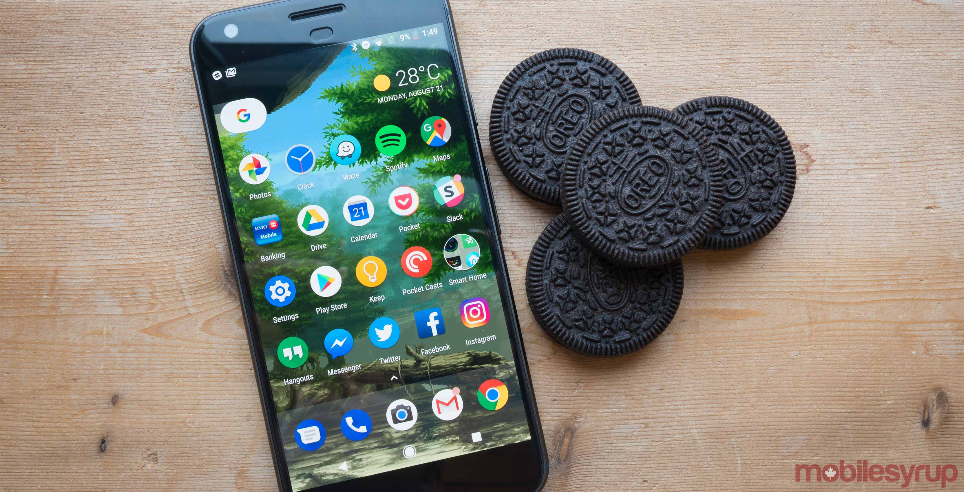 Pixel XL on table with Oreos