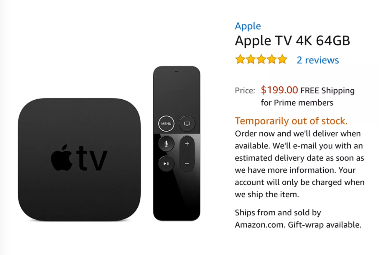 Apple TV 4K listing on Amazon