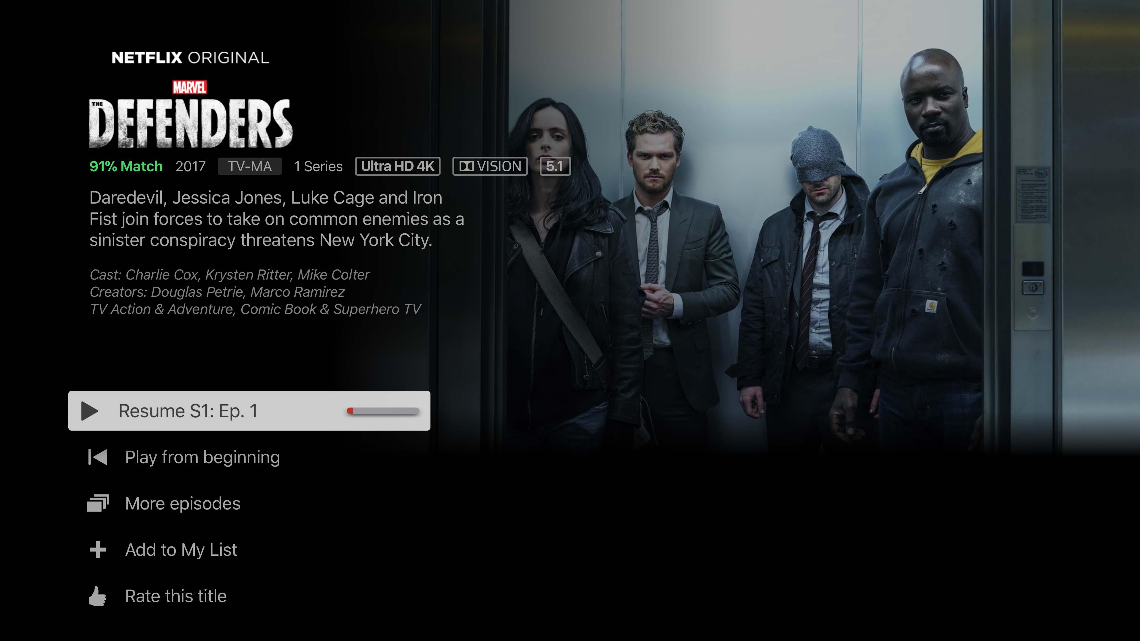 Apple TV 4K Defenders Netflix screenshot