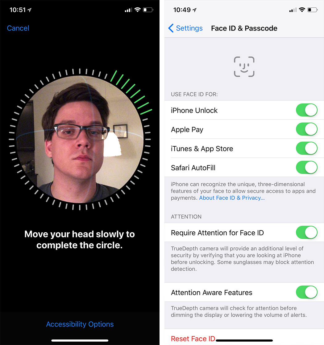 iPhone X Face ID screenshot