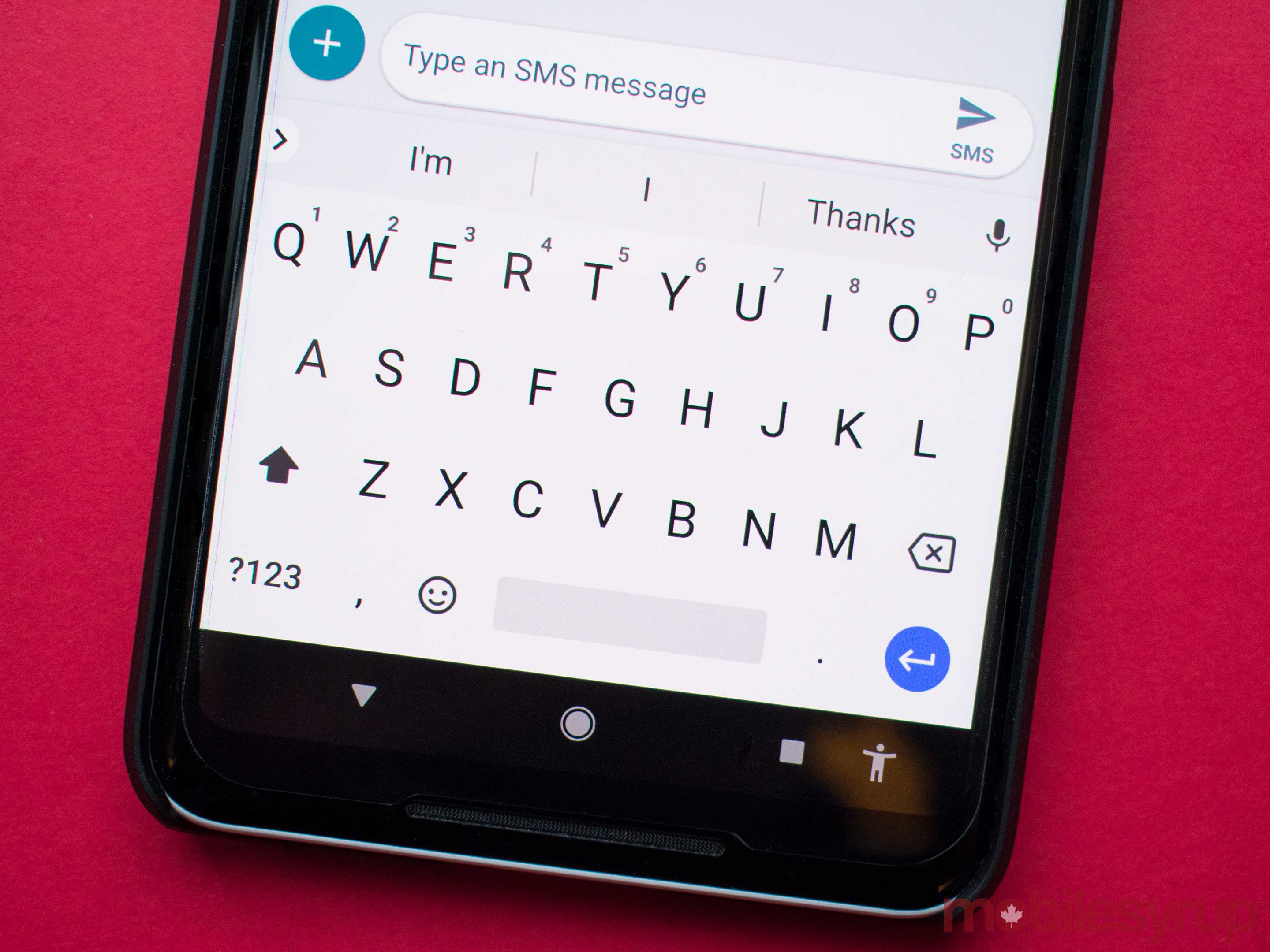 The Gboard on the Google Pixel 2 XL -- a smartphone without a physical home button