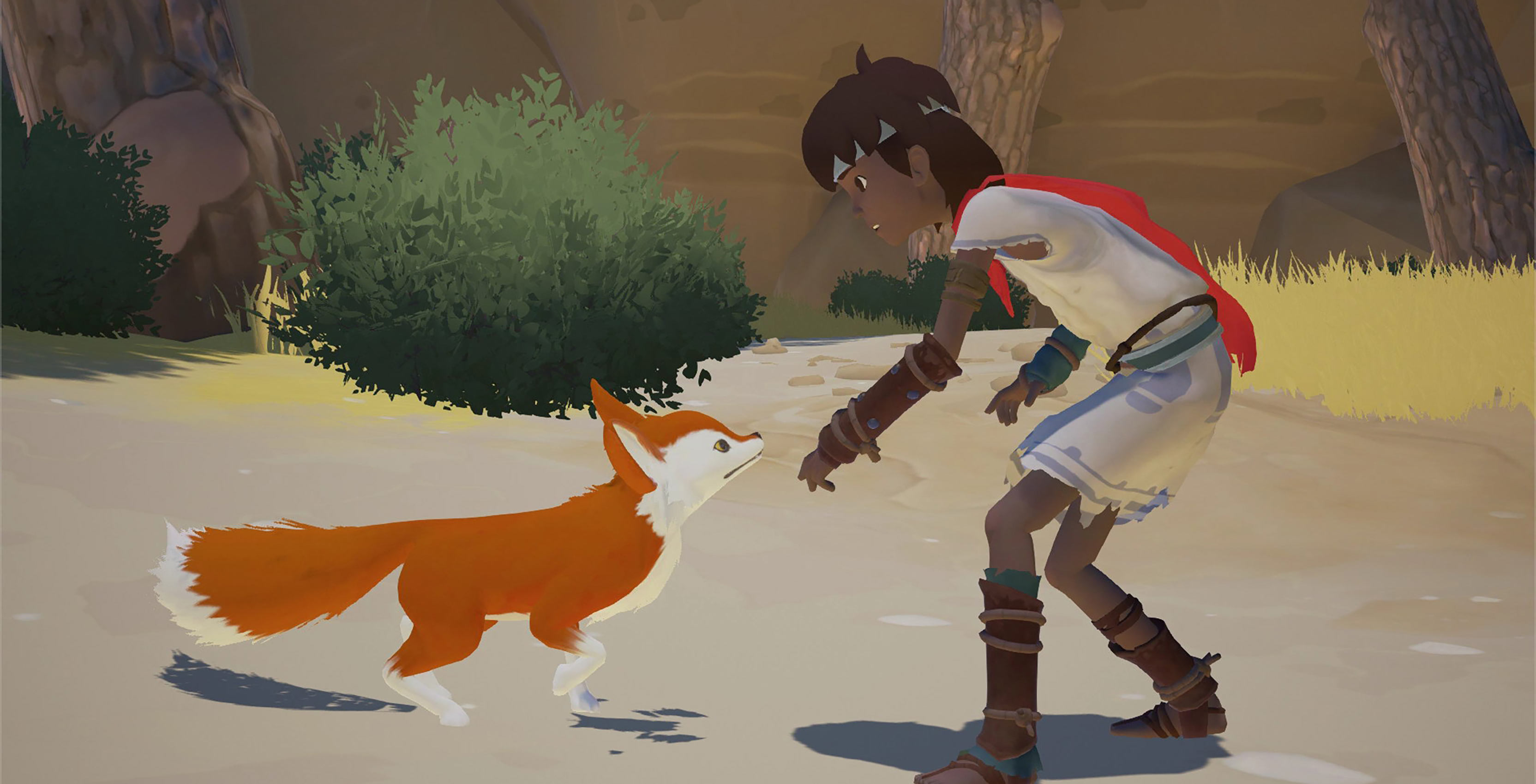 Rime screenshot of boy petting fox