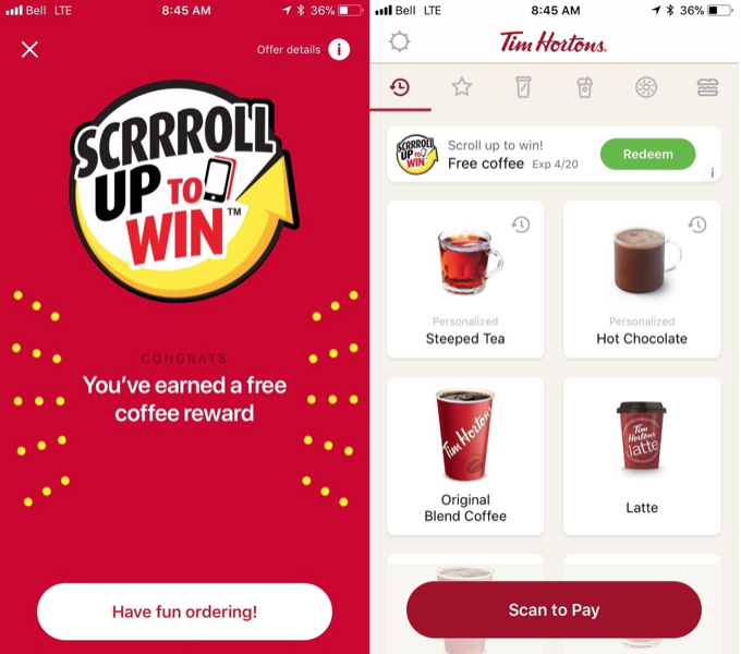 Initiativ Teenager stemning With Scroll Up To Win, Tim Hortons re-imagines Roll Up The Rim for the  mobile age