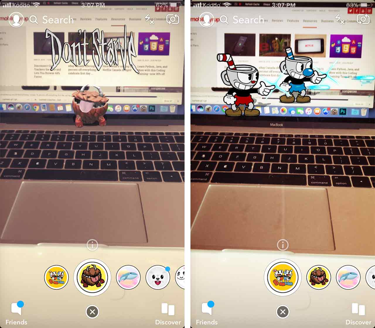 Cuphead and Don't Starve Snapchat Lenses