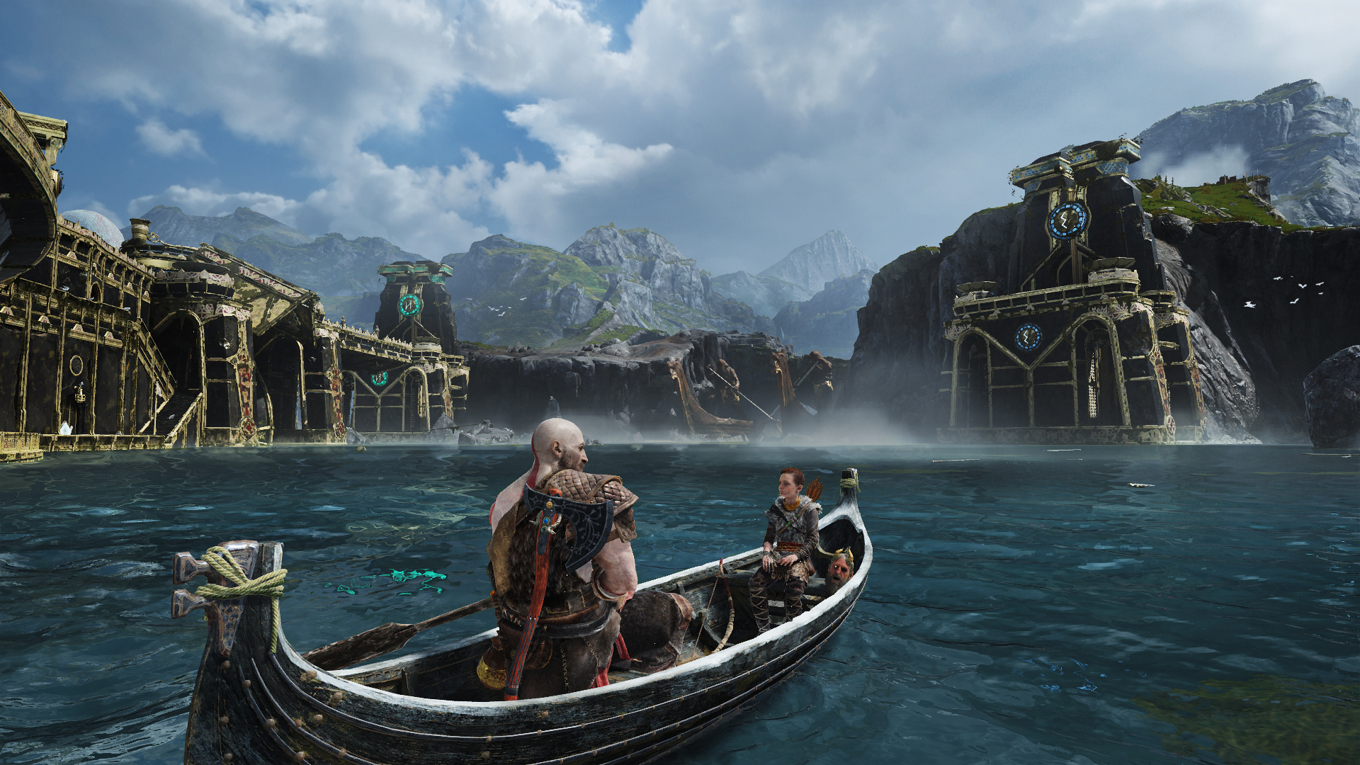 God of War Kratos and Atreus in boat 