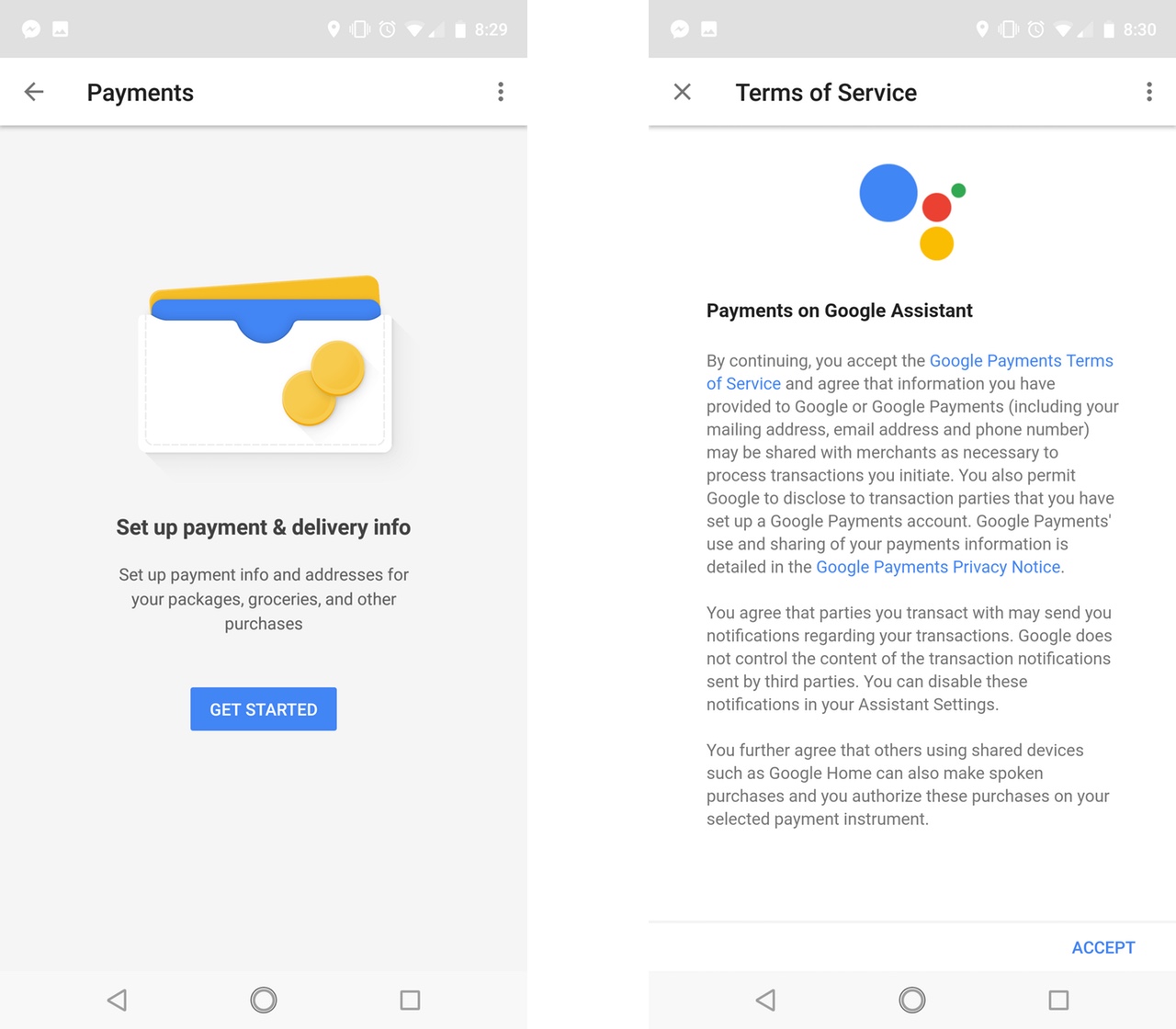 Adding a Payments option to Google Assistant