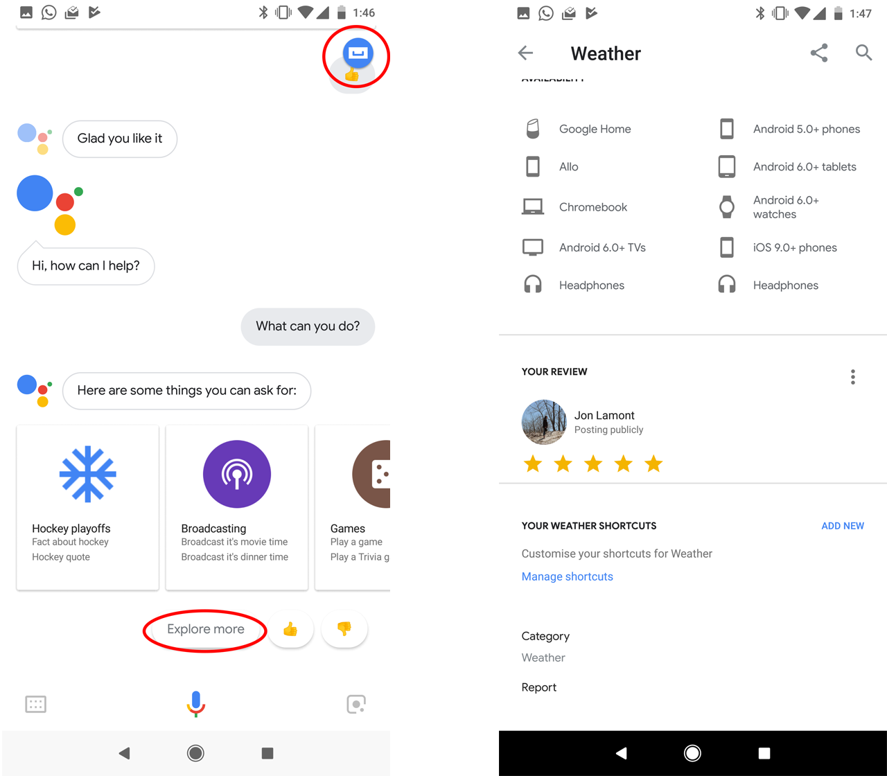 how-to access Google Assistant's review section