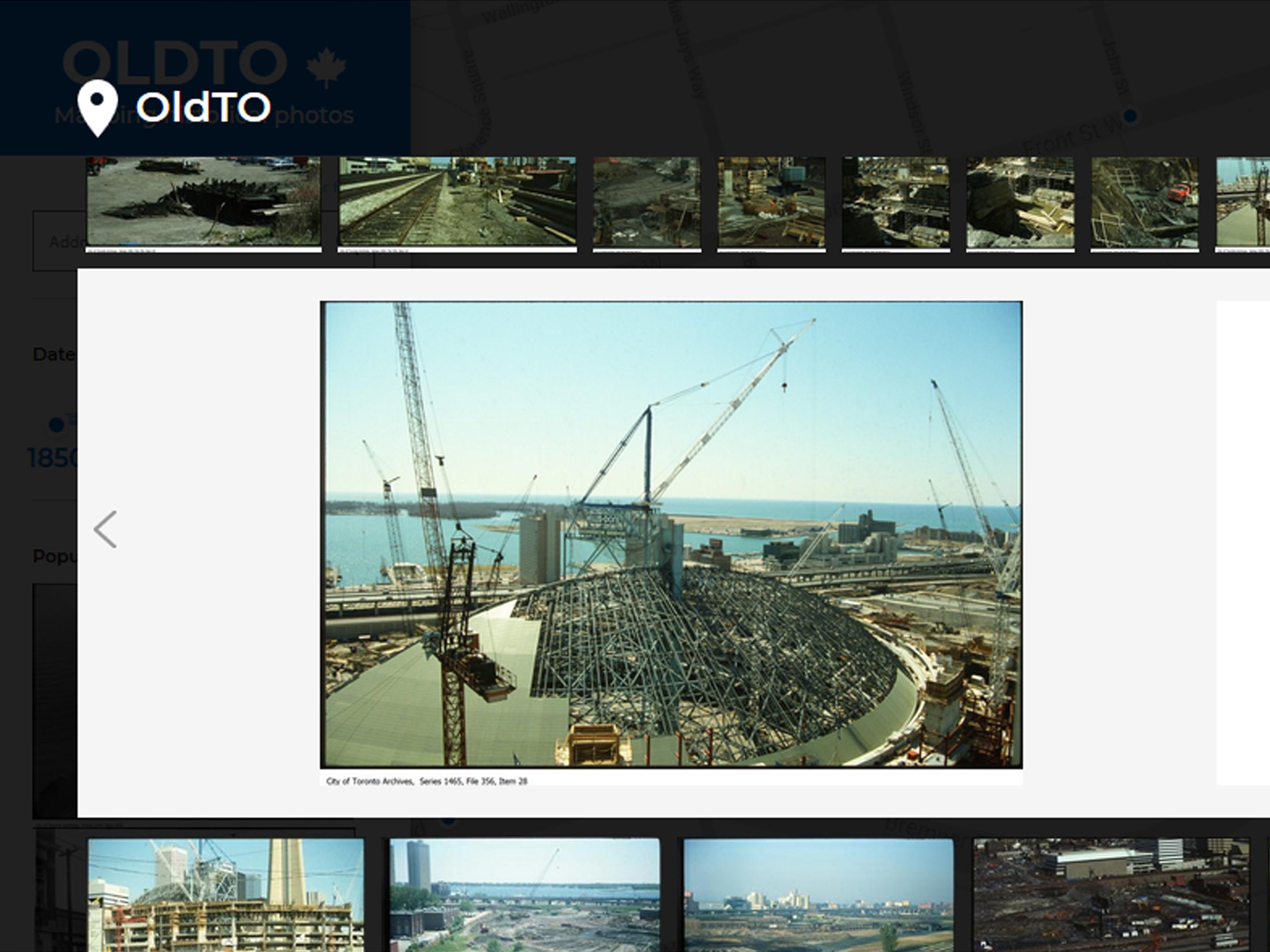 Screenshot of Skydome construction from Old Toronto collection
