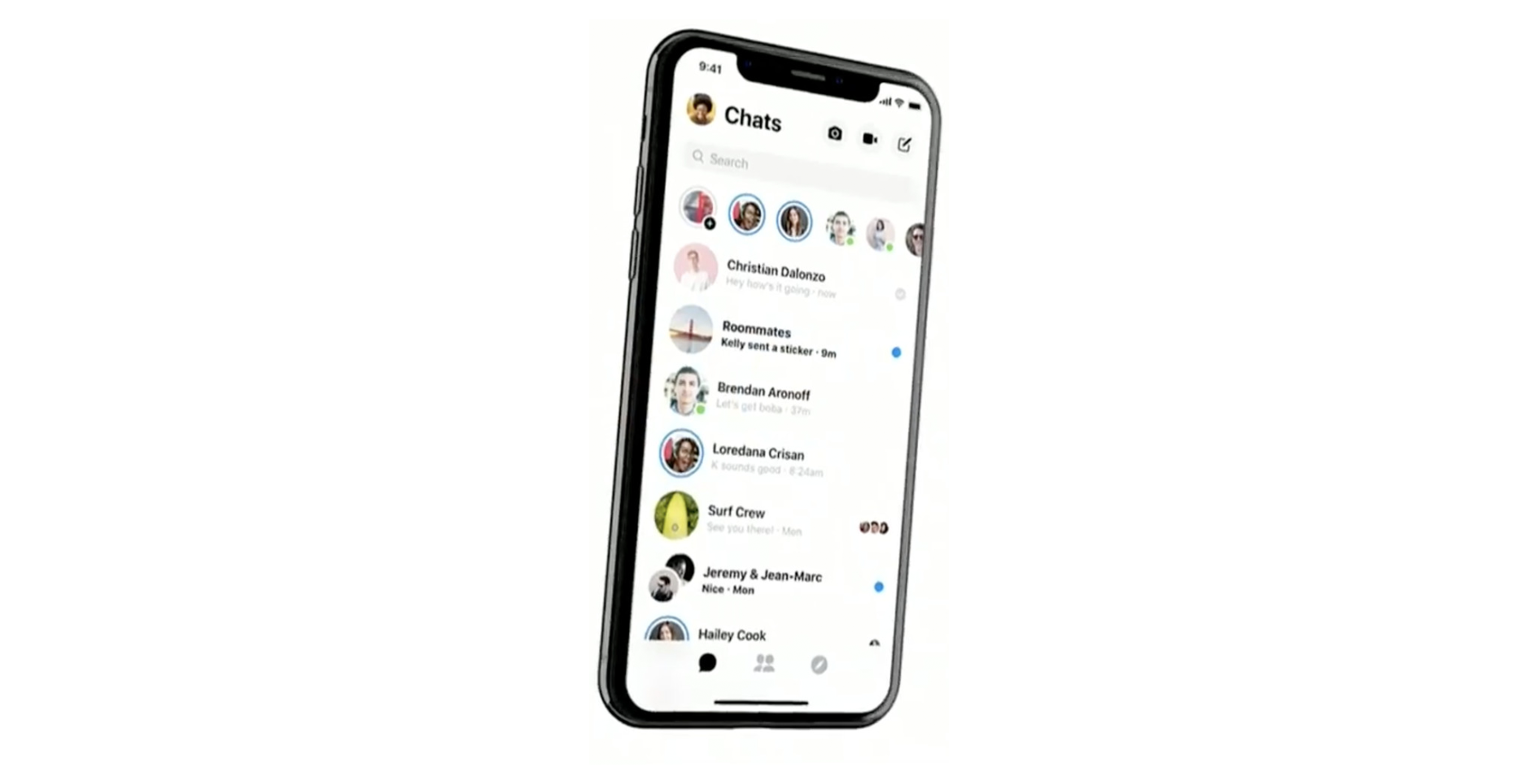 Facebook Messenger redesign on an iPhone X