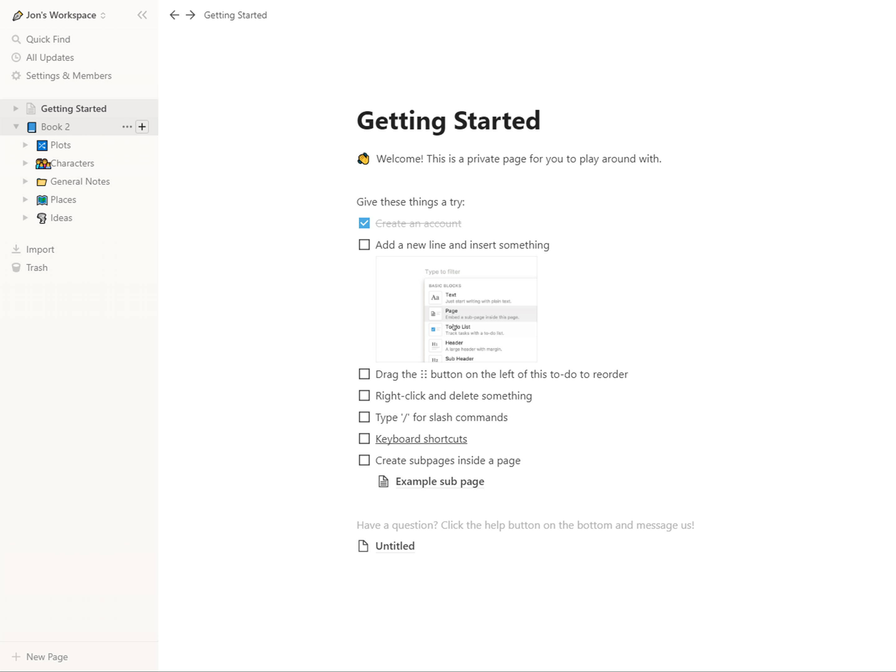 Getting Started page on Notion