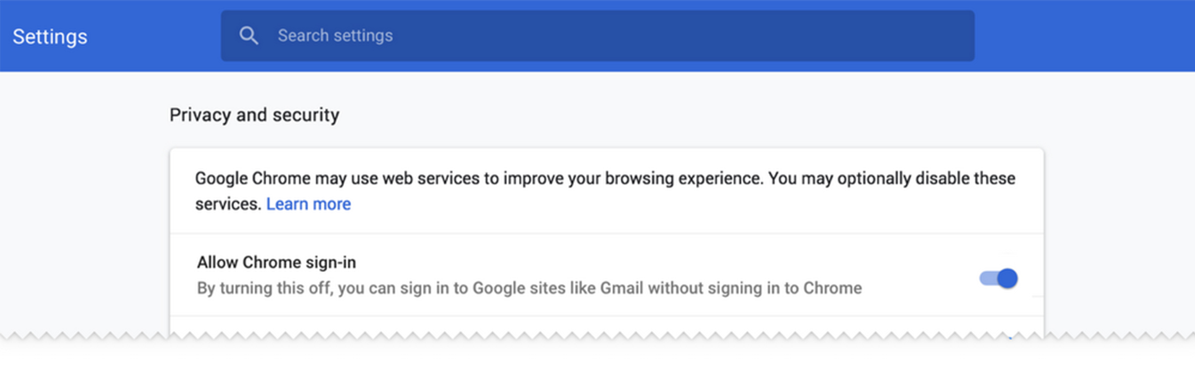 Sign-in settings in Chrome