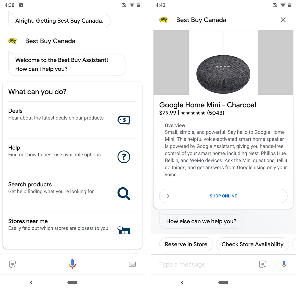 Reserving an item for pick-up in Google Assistant